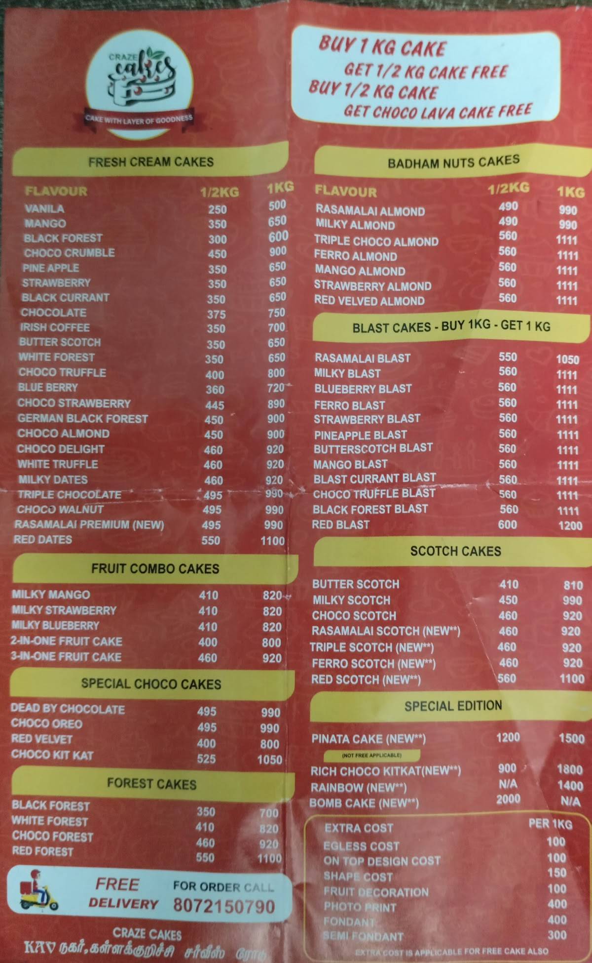 CRAZE CAKES menu