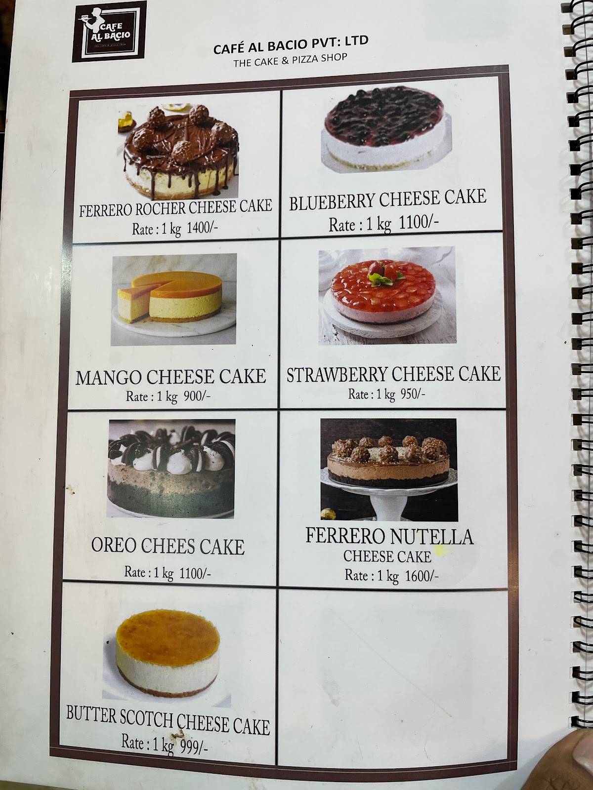 Cafe Al Bacio menu