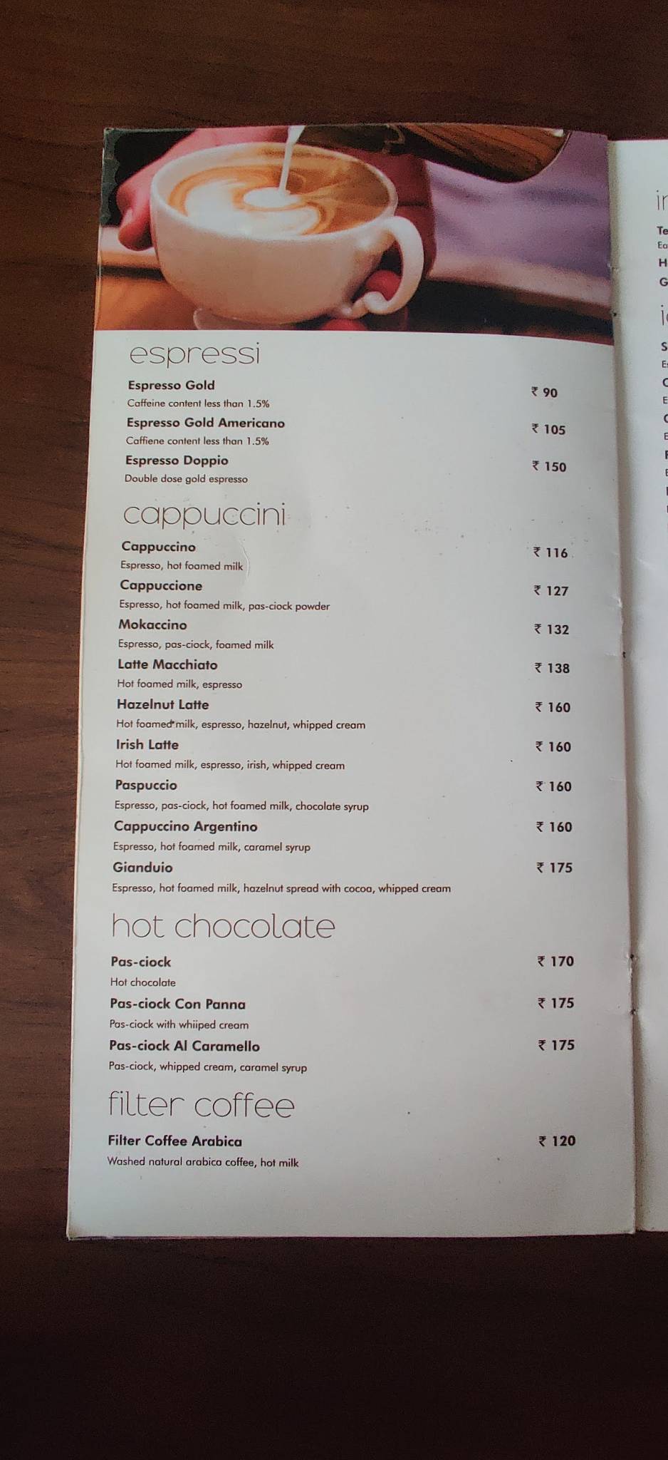 Caffe Pascucci menu