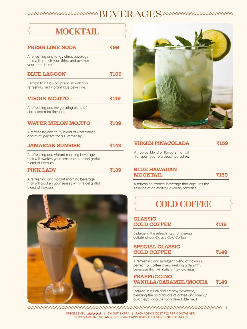 Cafe Calcutta Classic menu