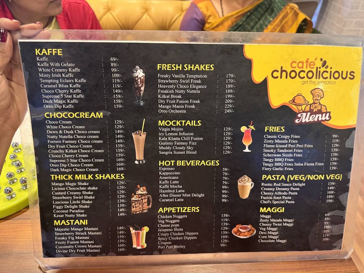 Cafe Chocolicious cafe - Best Cafe in Hubli (Pizza/Pasta/Burger/Sandwich/Apatizers/Shakes/Coffee) menu