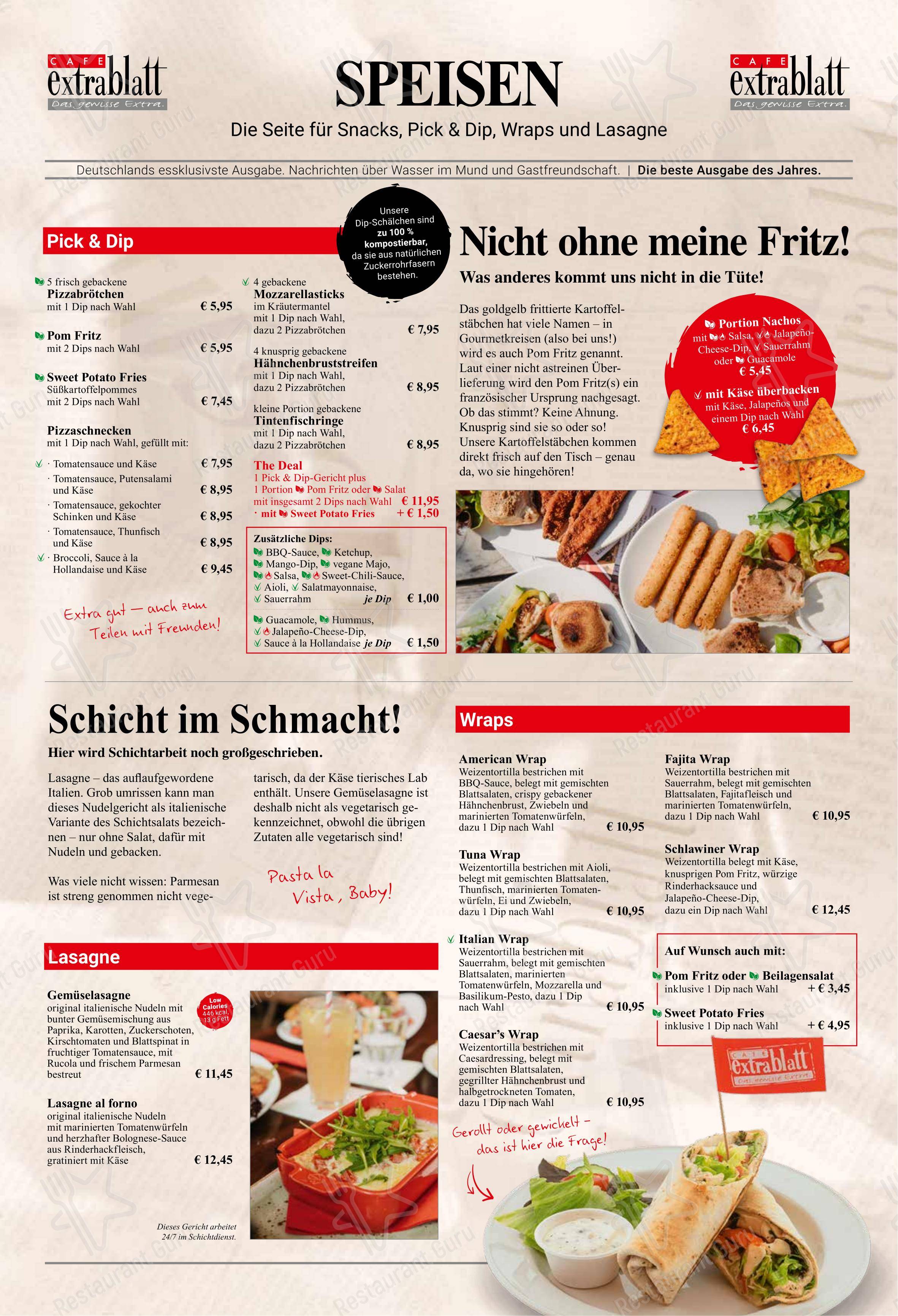 Menu pour Cafe Extrablatt Köln Eigelstein pub et bar