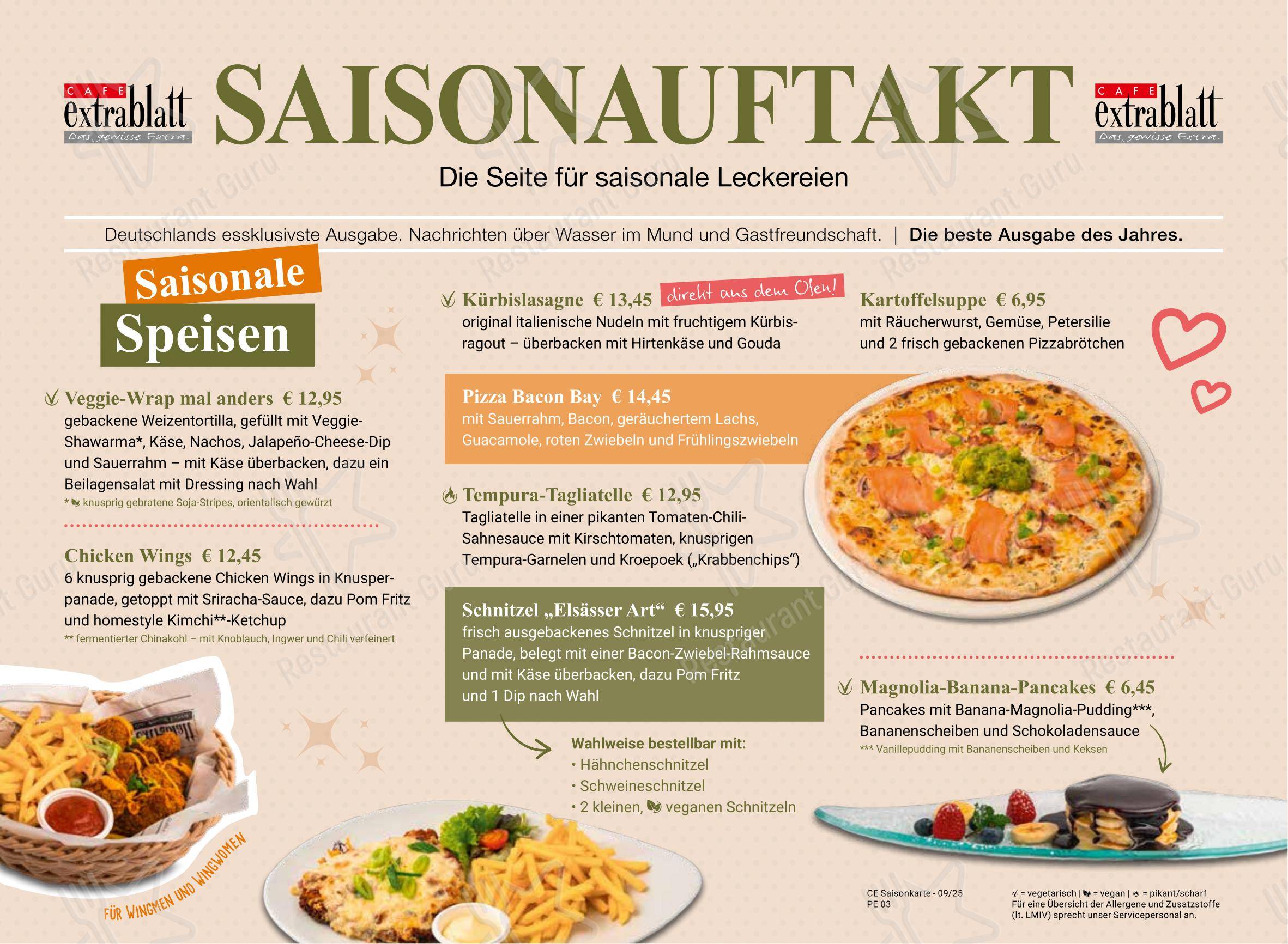 Menu pour Cafe Extrablatt Köln Eigelstein - Основное меню