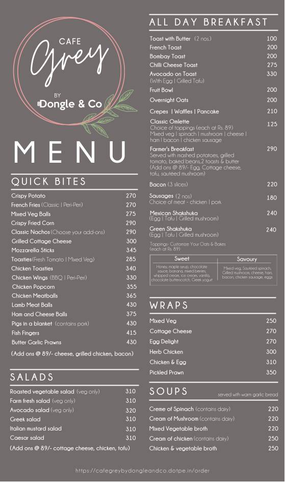Cafe Grey by Dongle & Co menu