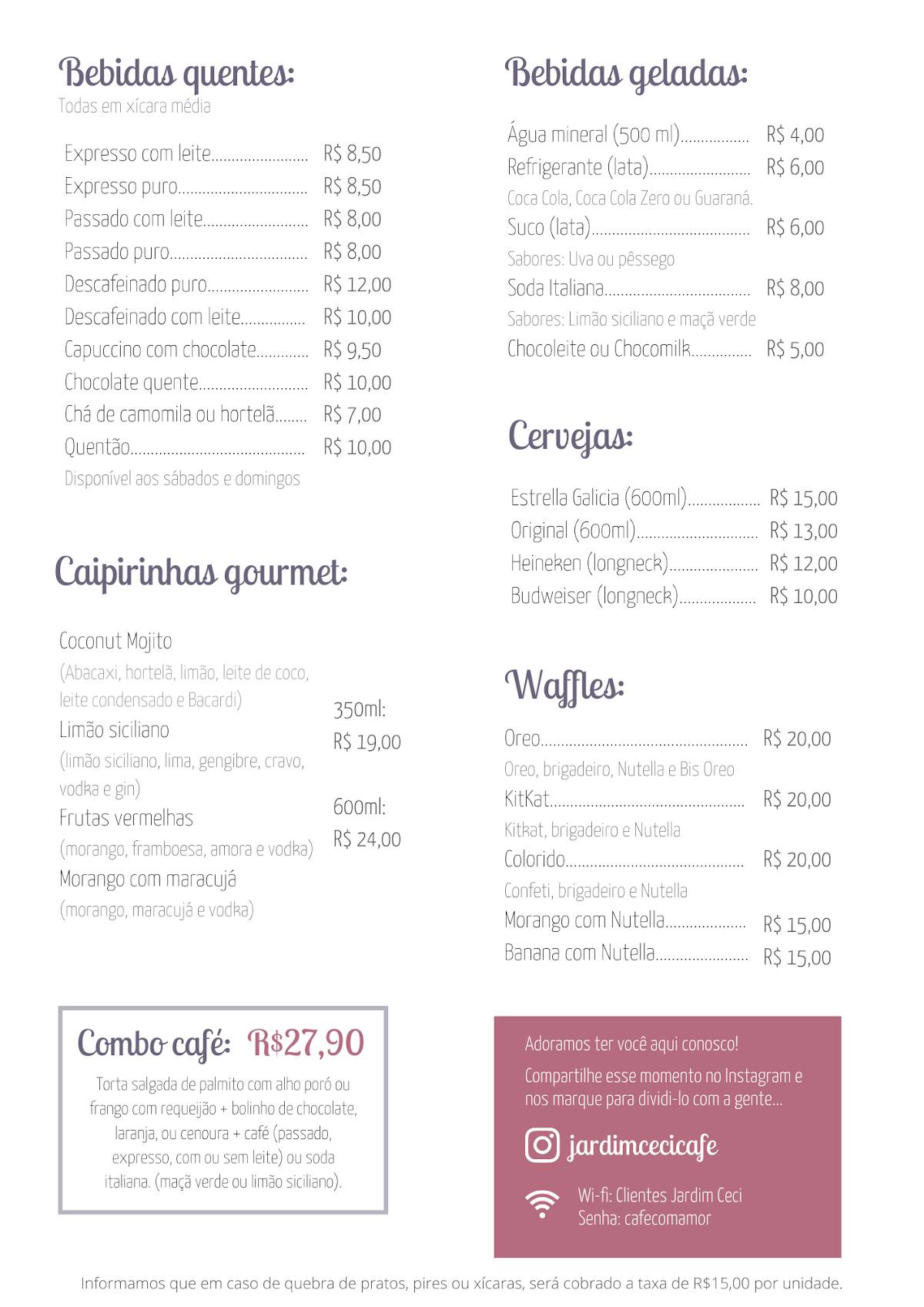 Jardim Ceci - Café cardápio