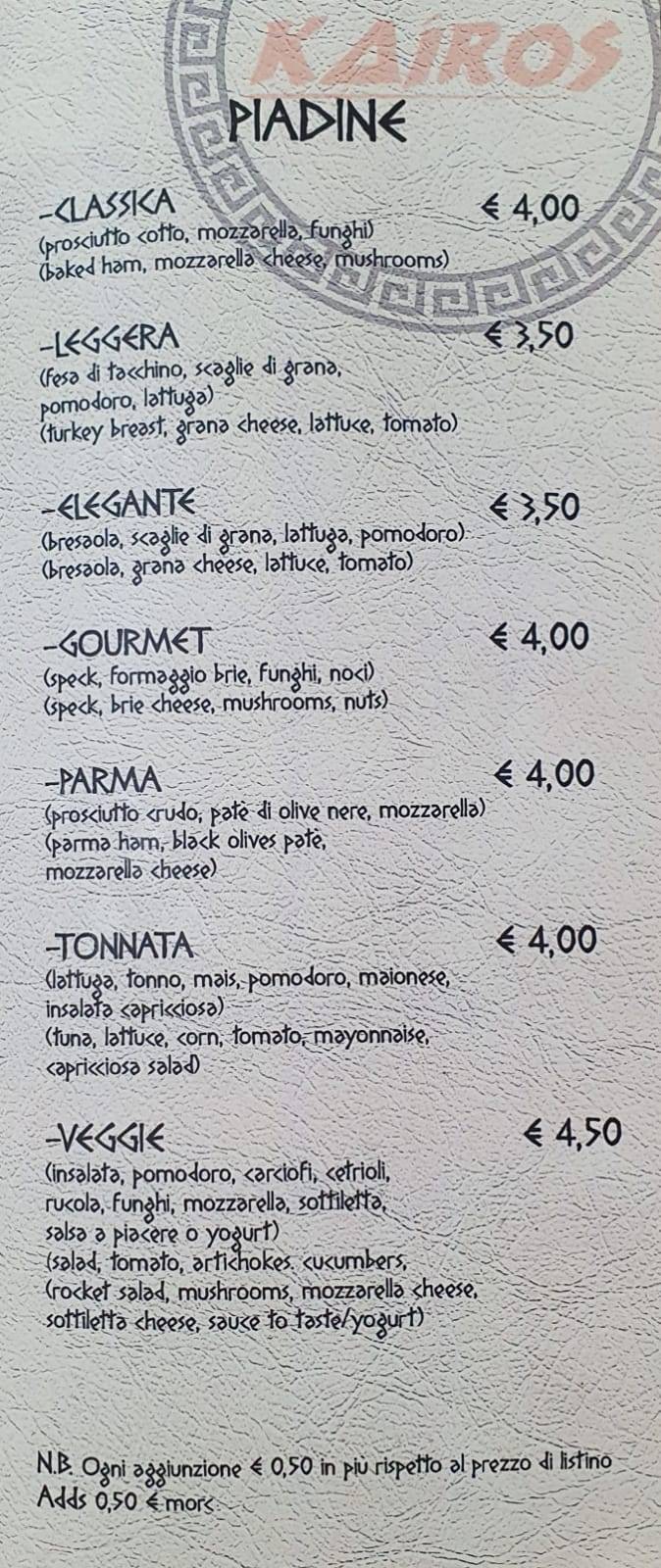 Menu di Kairos 