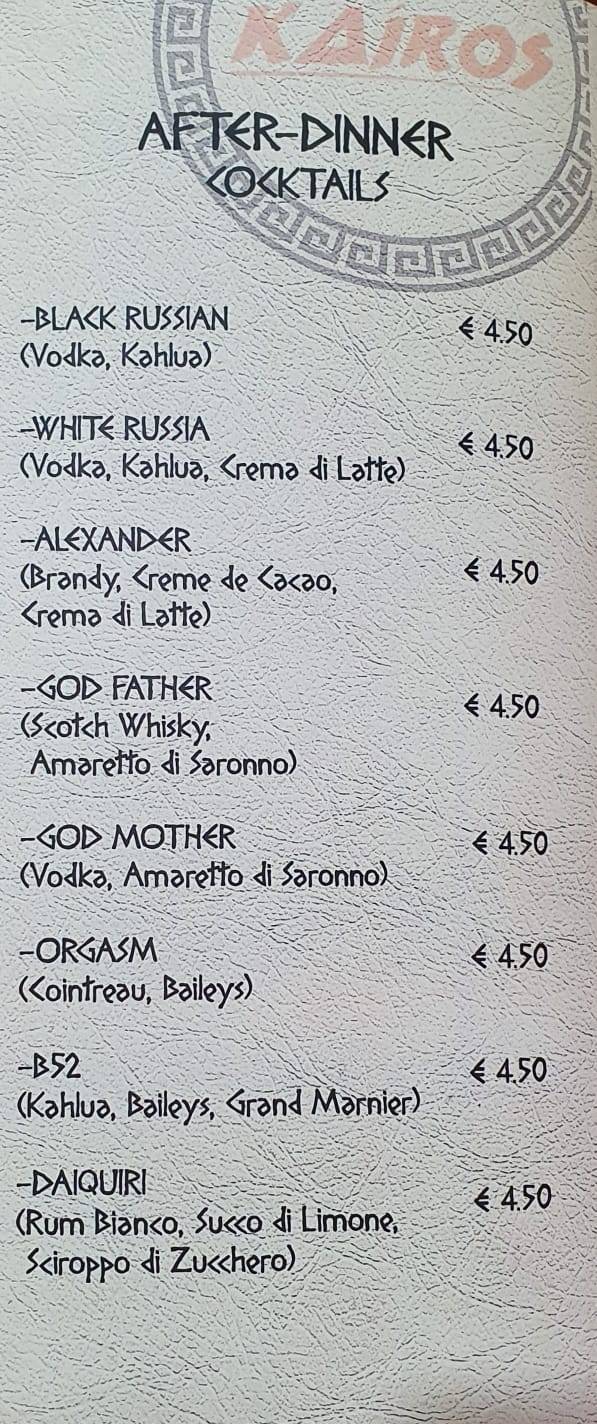 Menu di Kairos 
