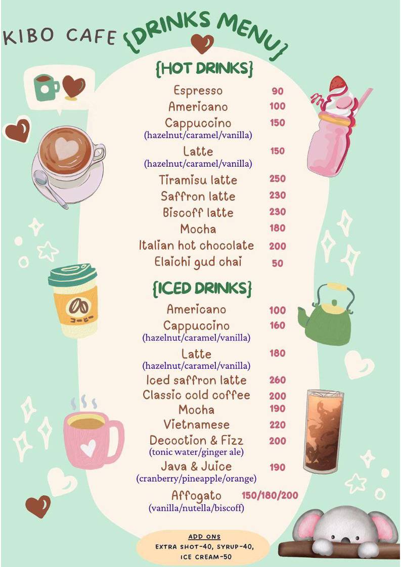 Kibo Cafe menu