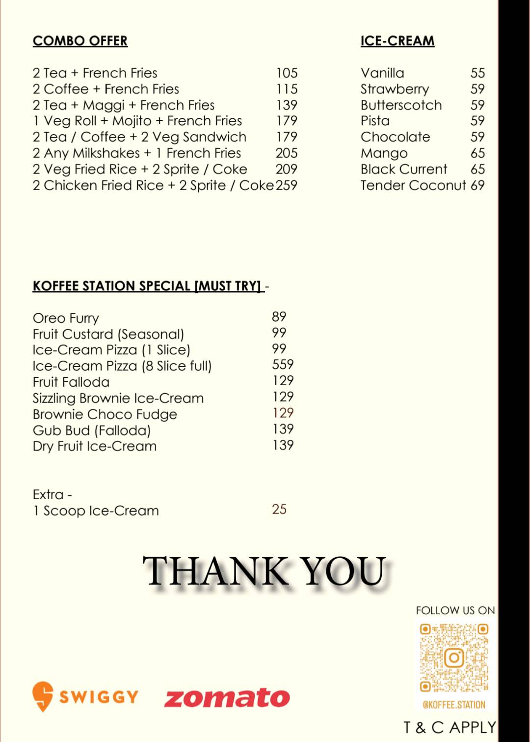 Koffee station menu