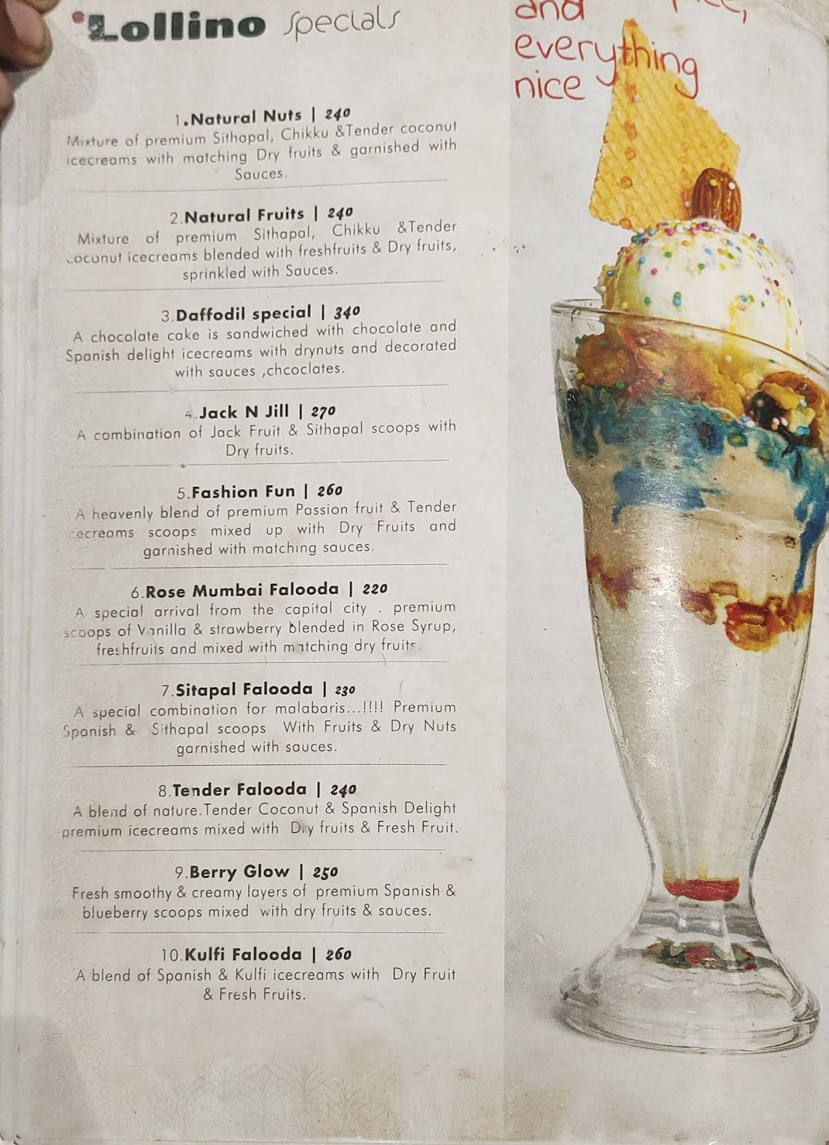 Lollino Cafe Taliparamba menu