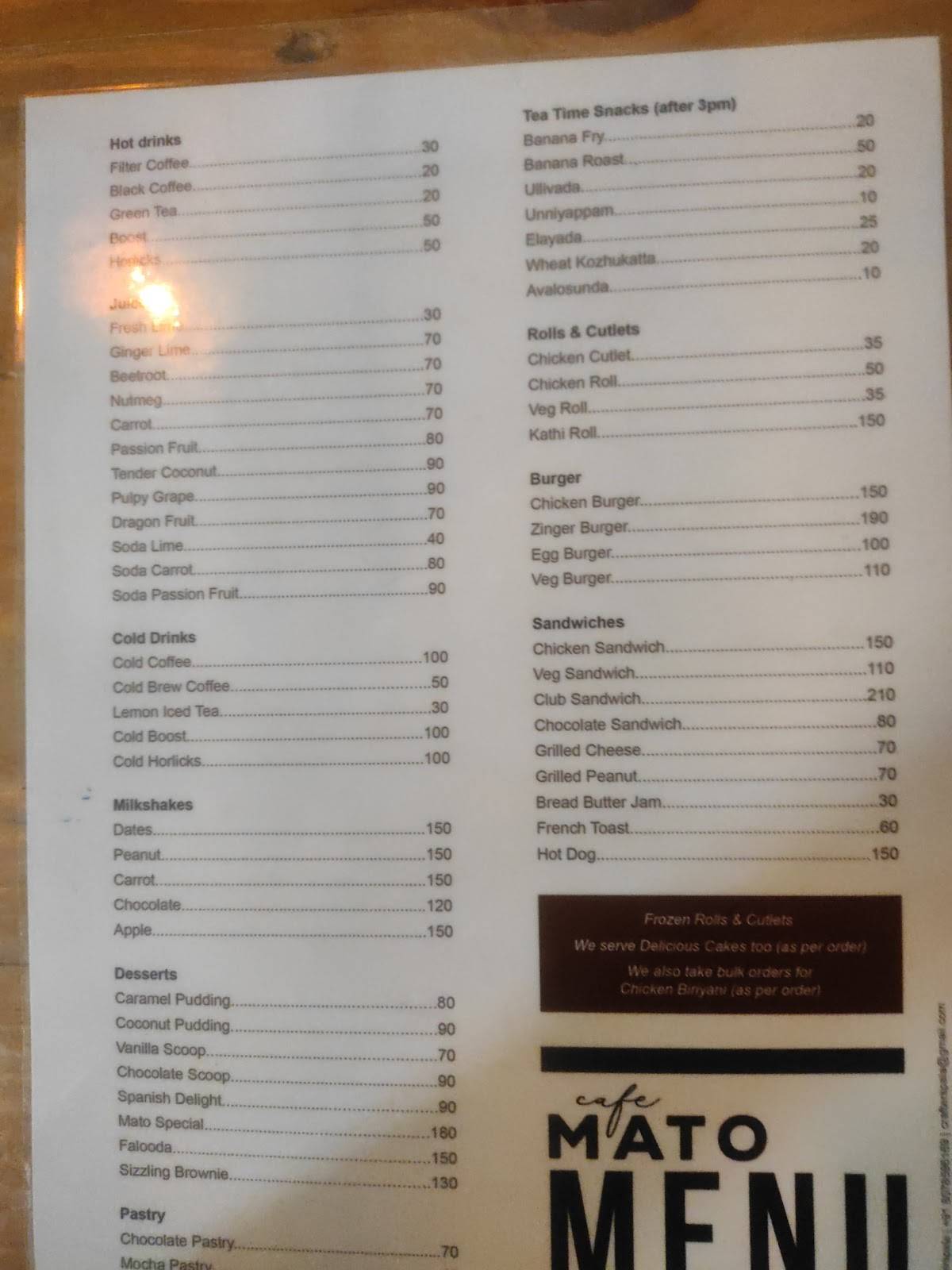 Cafe MATO - coffee 'n snacks menu