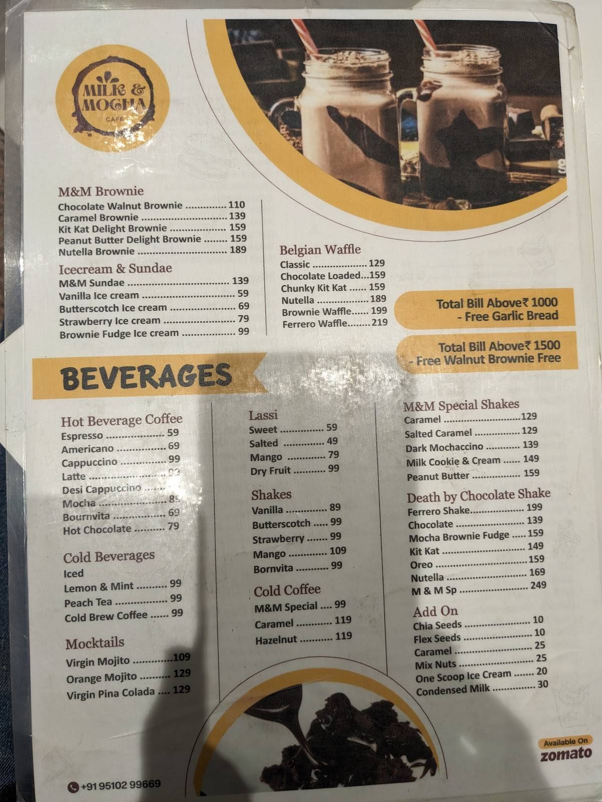 Milk & Mocha Cafe menu