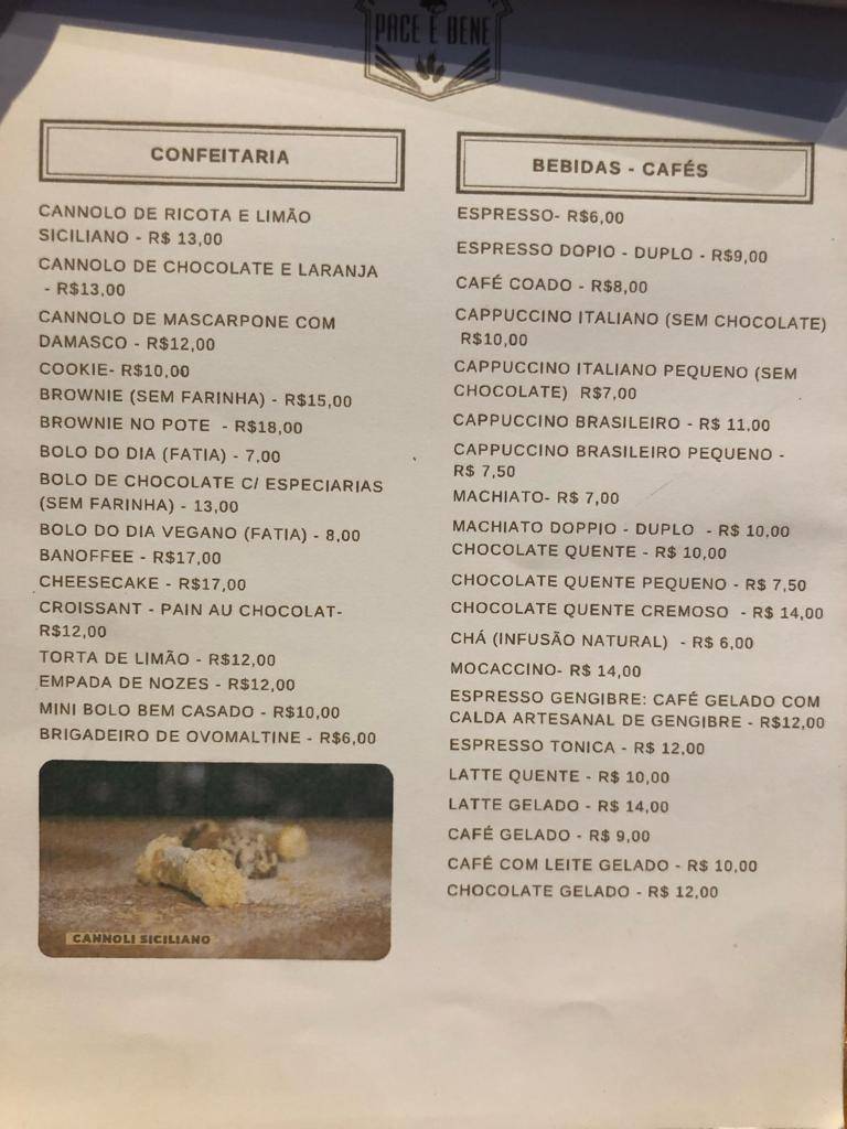 Pace e Bene Padaria Artesanal cardápio