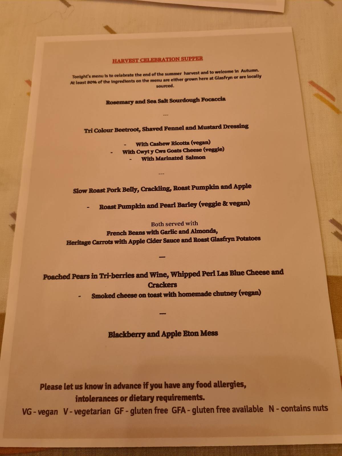 Menu at Red Onion Garden Cafe, Fishguard, Glasfryn Farm