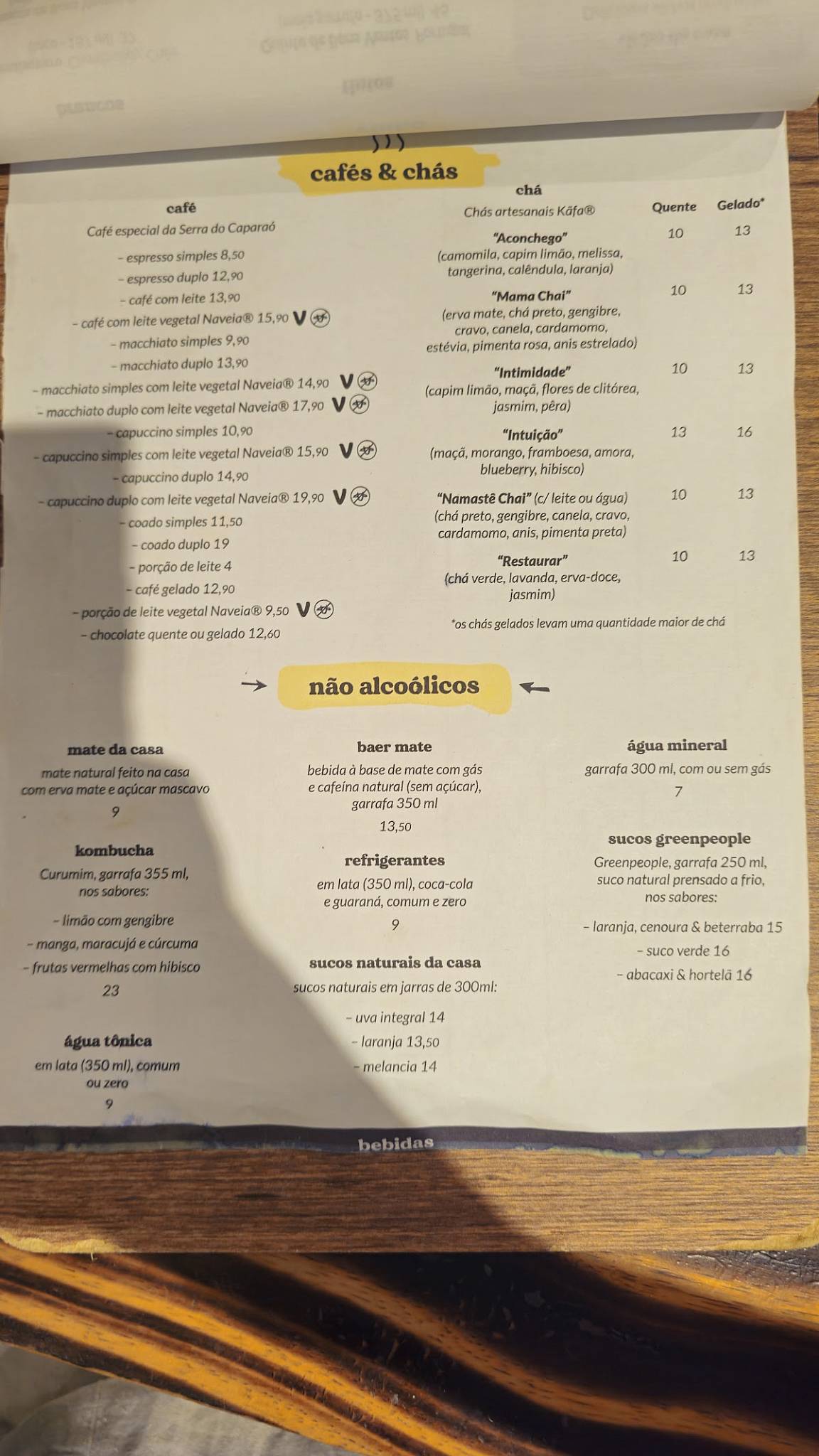SOVA Natural cardápio