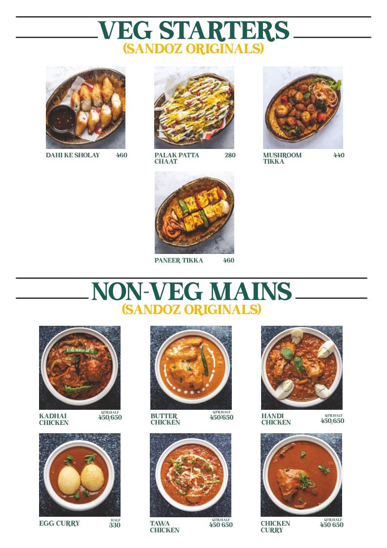 Cafe Sandoz - Vagator, Goa menu