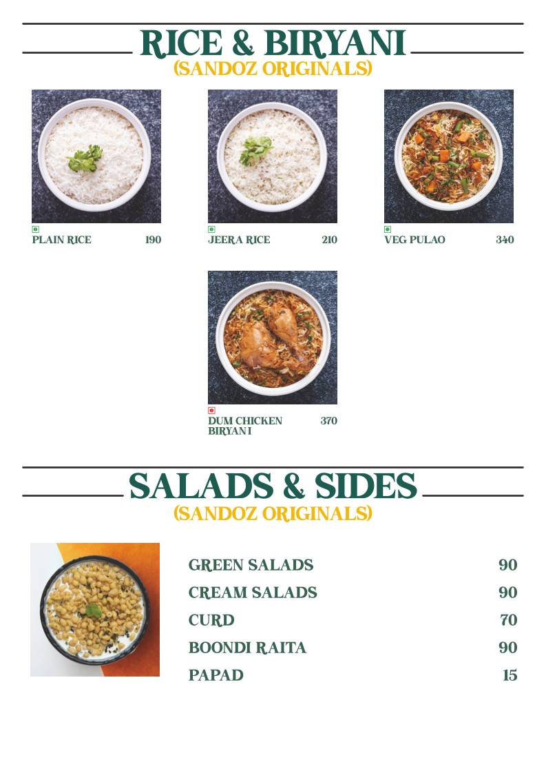 Cafe Sandoz - Vagator, Goa menu