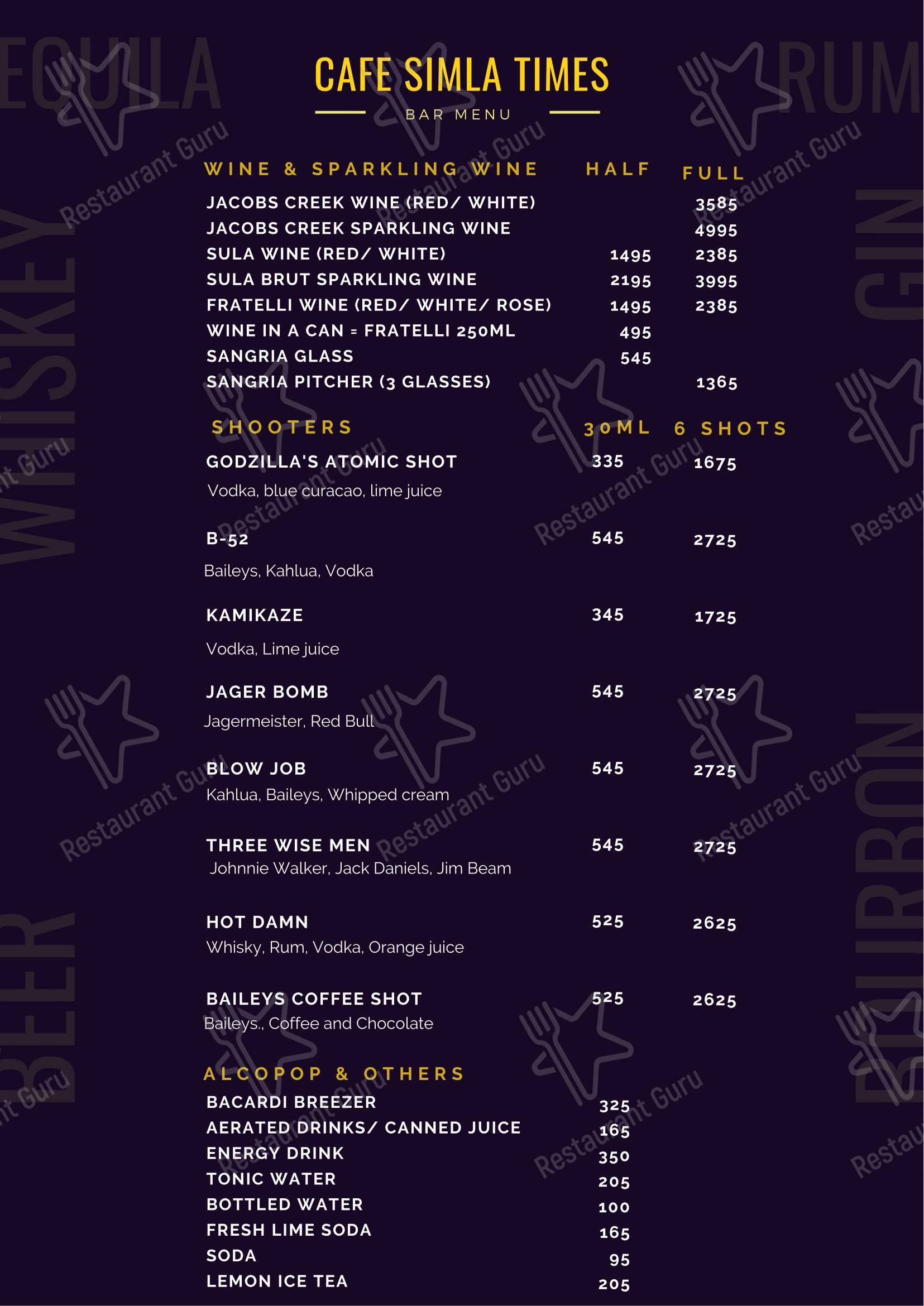 Cafe Simla Times : Cafe, Biergarten & Bar on the Mall Road Shimla ( Awarded Most Instagrammable Cafe of Himachal) in Shimla - Menu
