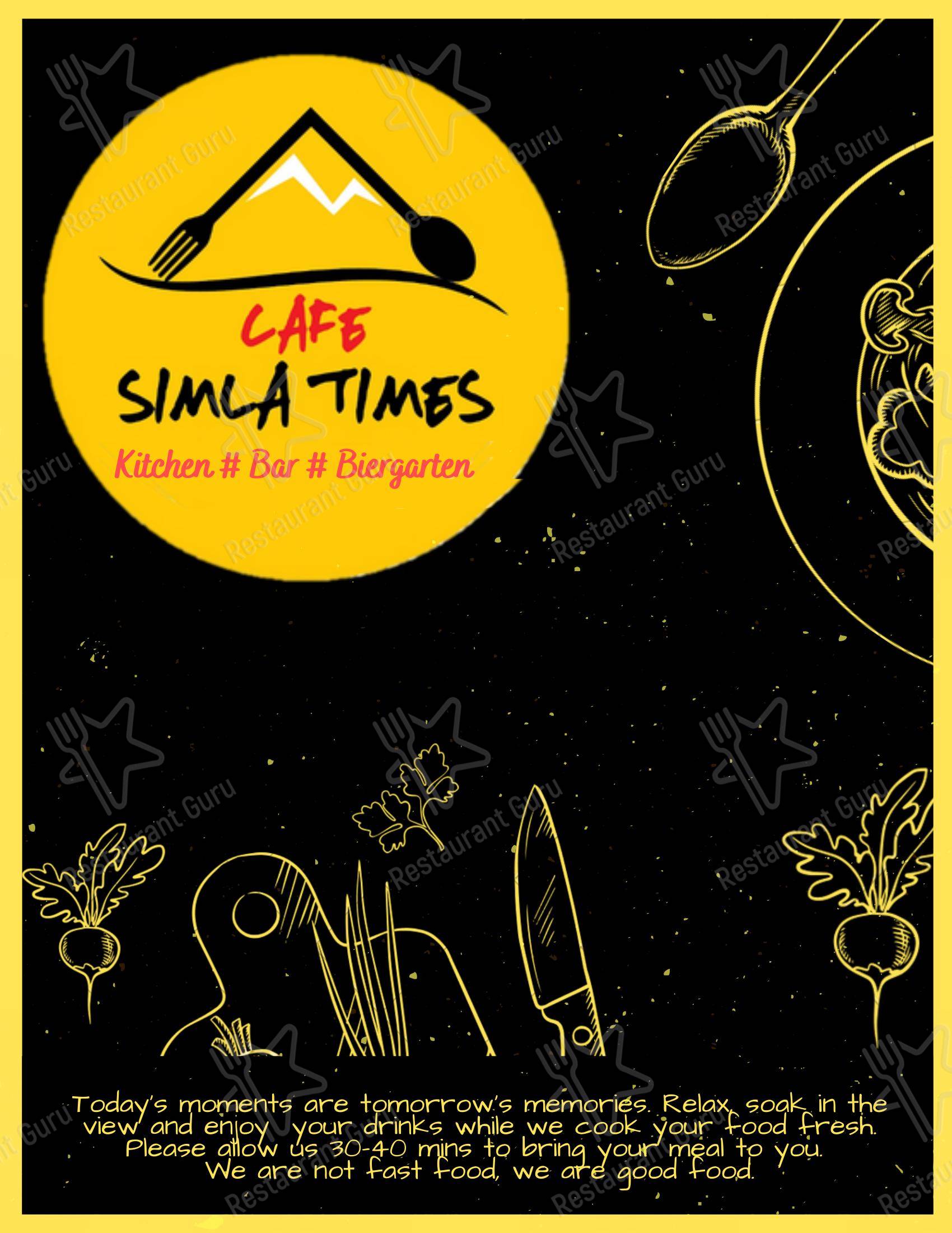 Menu for the Cafe Simla Times : Cafe, Biergarten & Bar on the Mall Road Shimla ( Awarded Most Instagrammable Cafe of Himachal) cafe