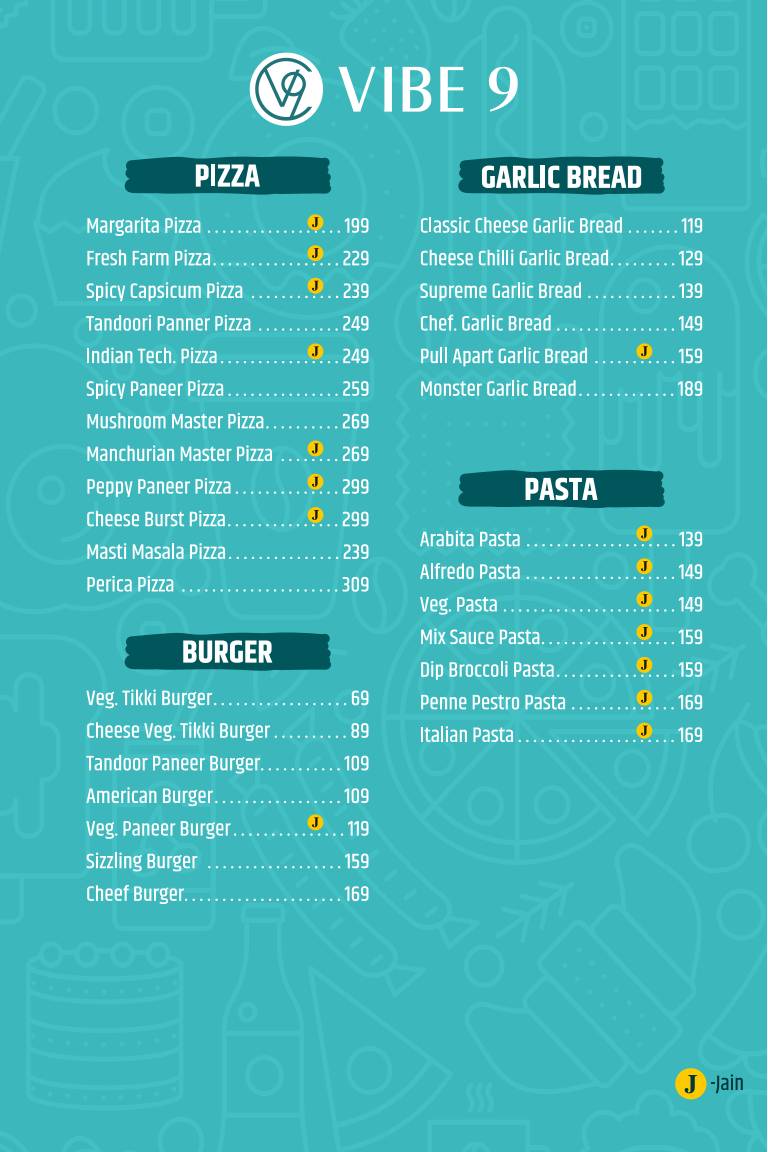 Vibe 9 menu