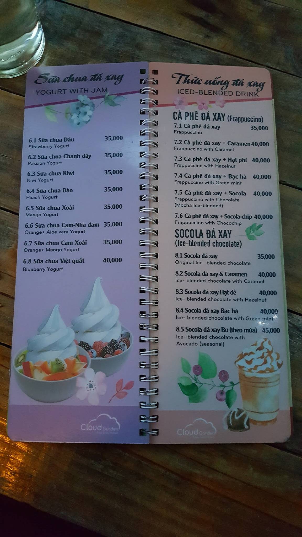 Menu at Wind Garden cafe, Da Nang, 72 Lê Mạnh Trinh
