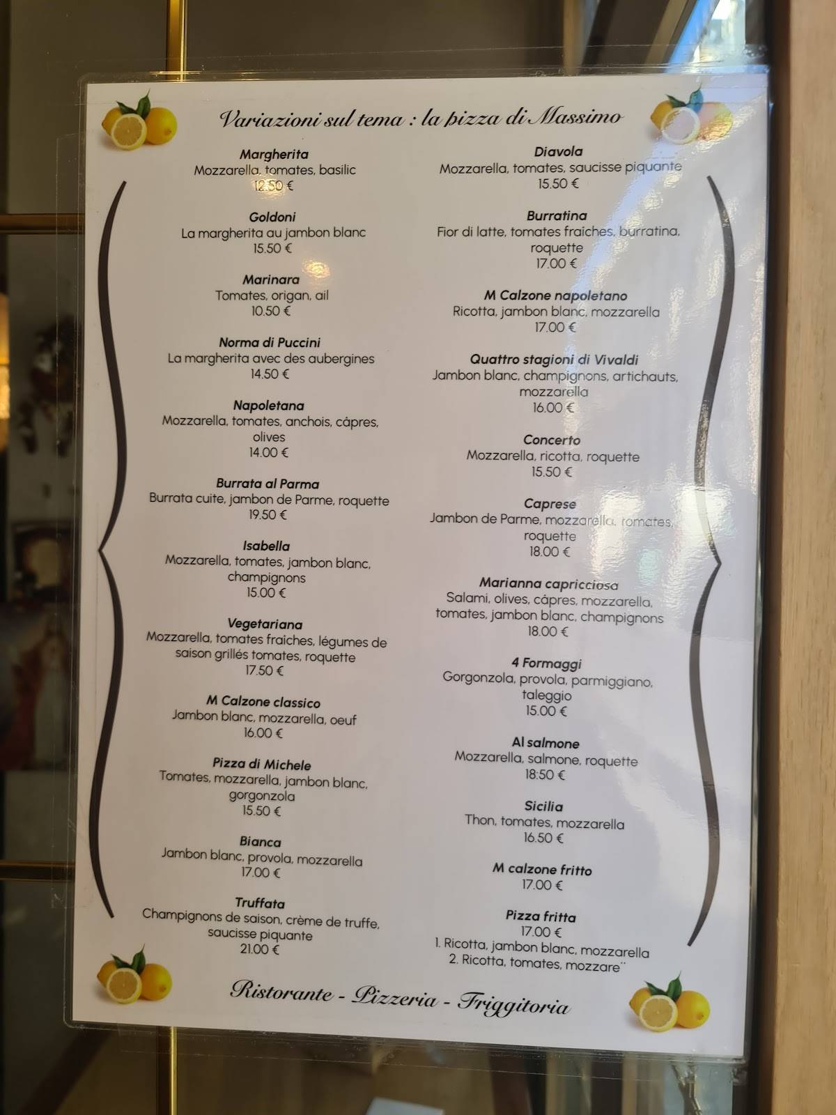 Menu de Caffè Concerto Paris 1955
