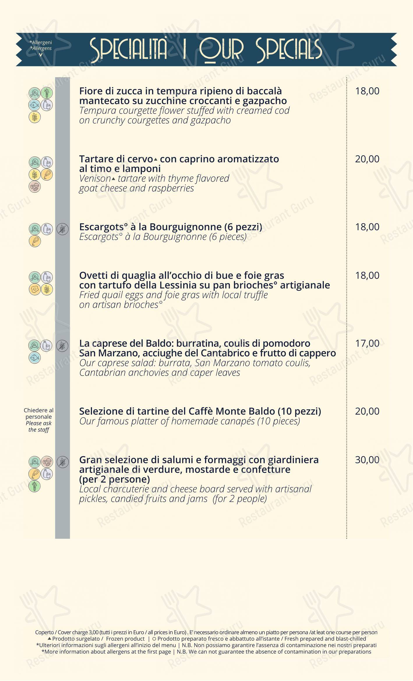 Menu per Caffè Monte Baldo in Verona