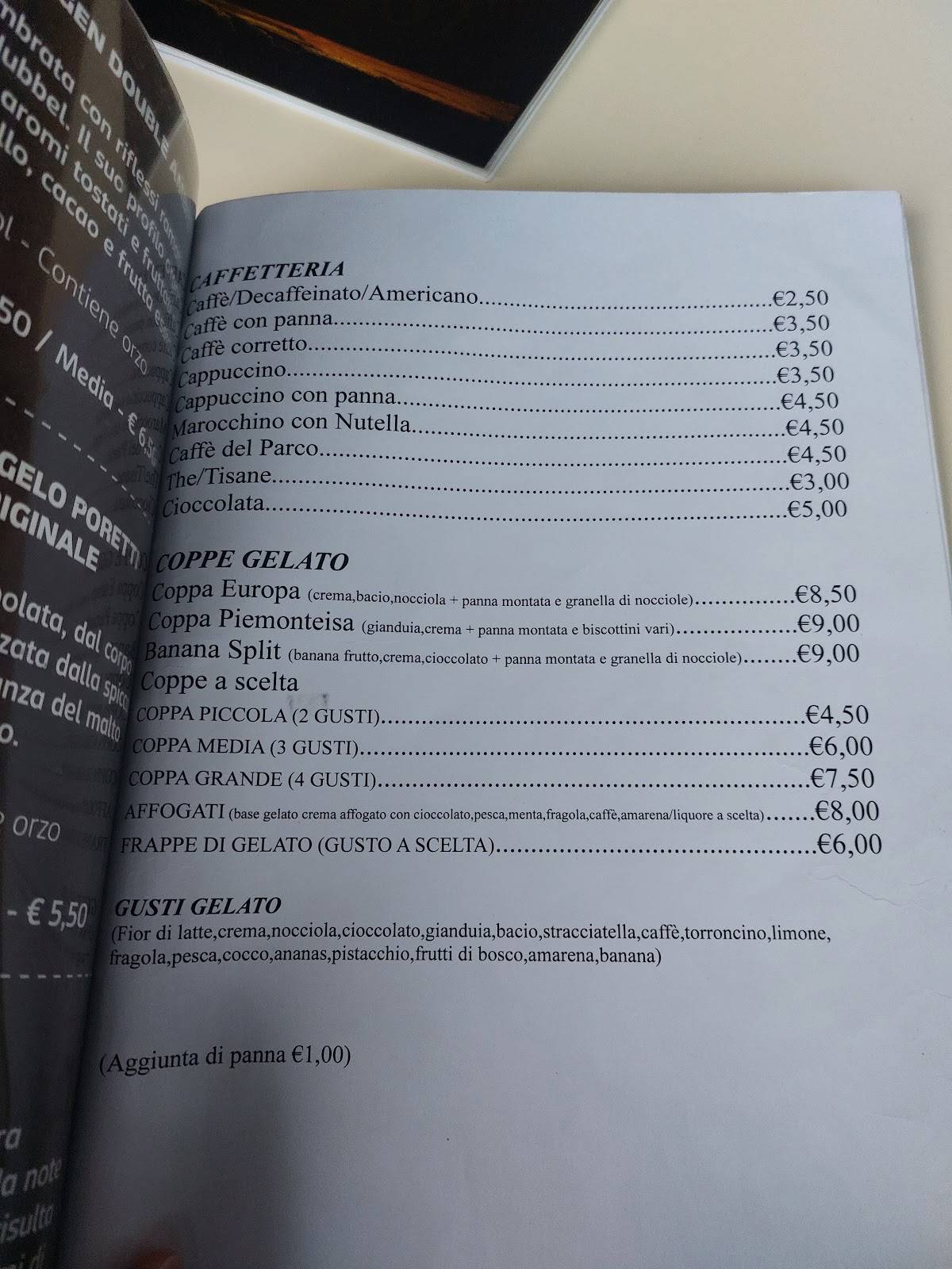 Menu di Caffè del Parco 