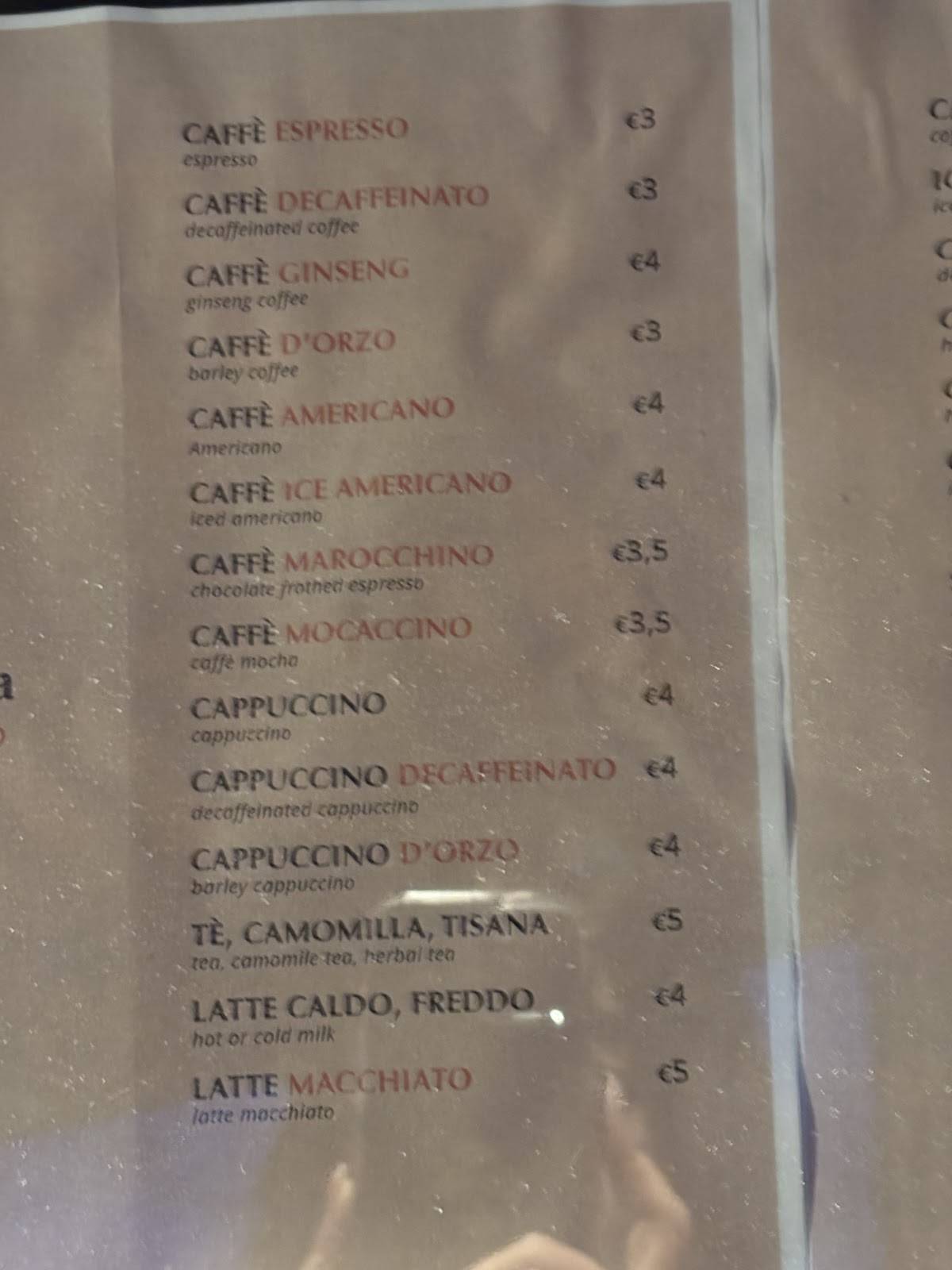 Menu di Caffè del Verone 