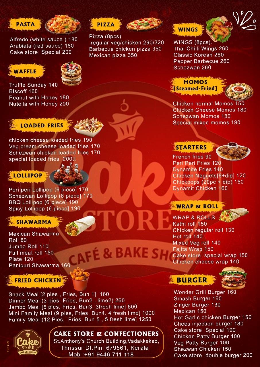 Cake store - Vadakkekad menu