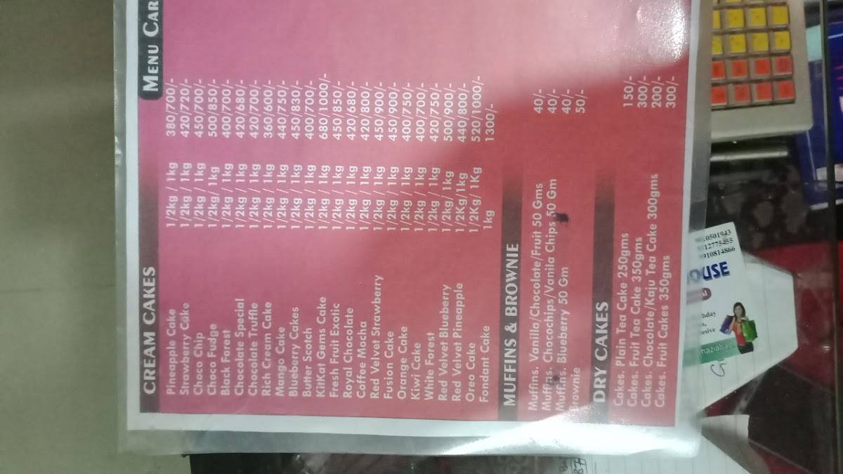 Cakewalk Bakers menu