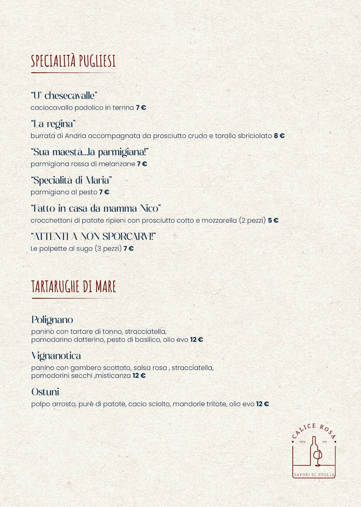 Menu di Calice rosa 