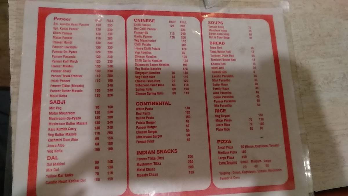 Candle Heart Restaurant menu