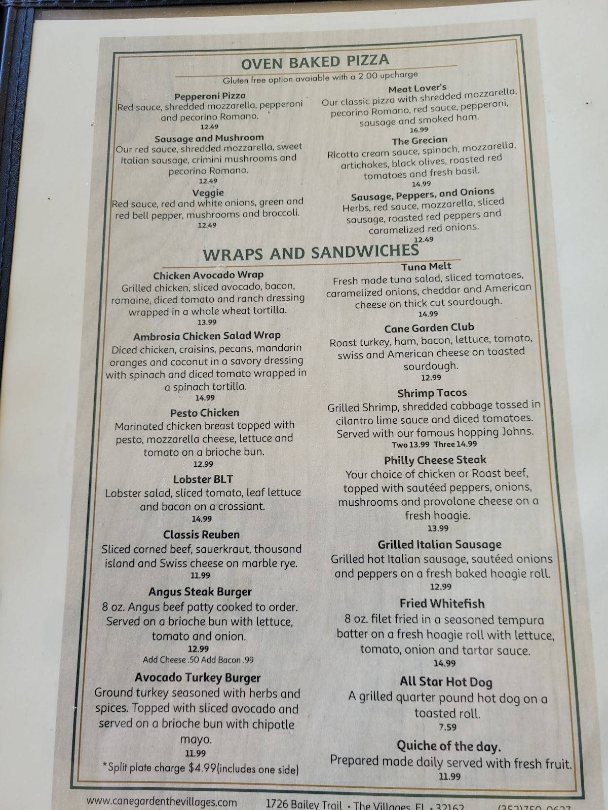 Menu at Cane Garden Country Club, The Villages