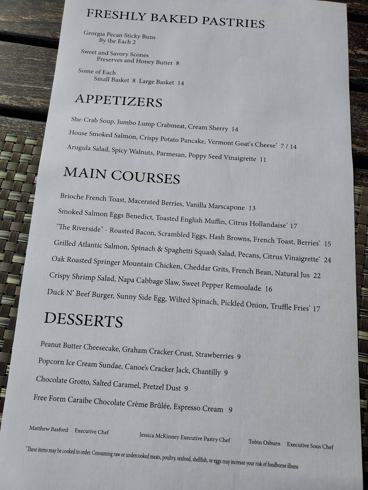 Menu at Canoe restaurant, Atlanta, Paces Ferry Rd SE