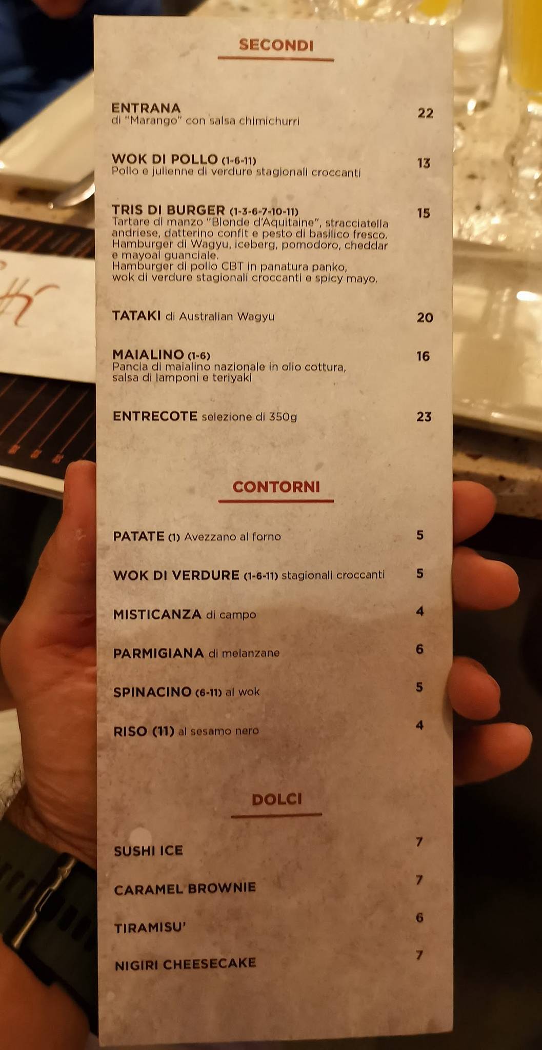 Menu di Cantera Parioli 
