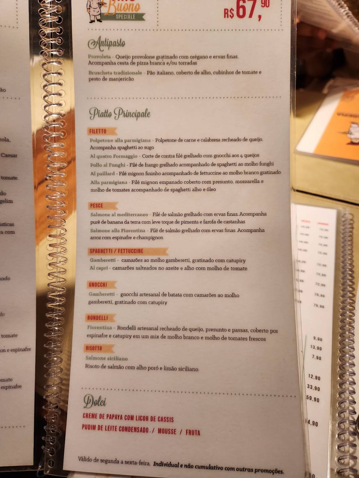 Cantina Buonasera cardápio