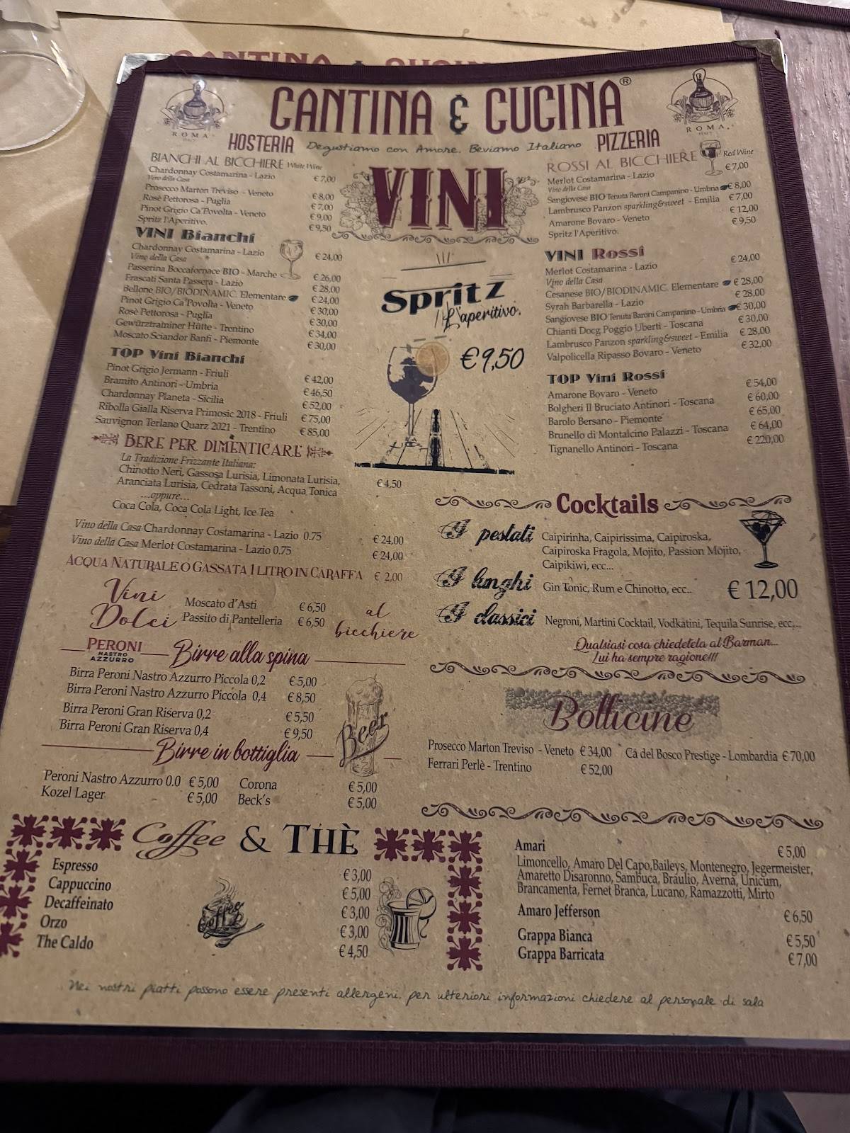 Menu di Cantina e Cucina 