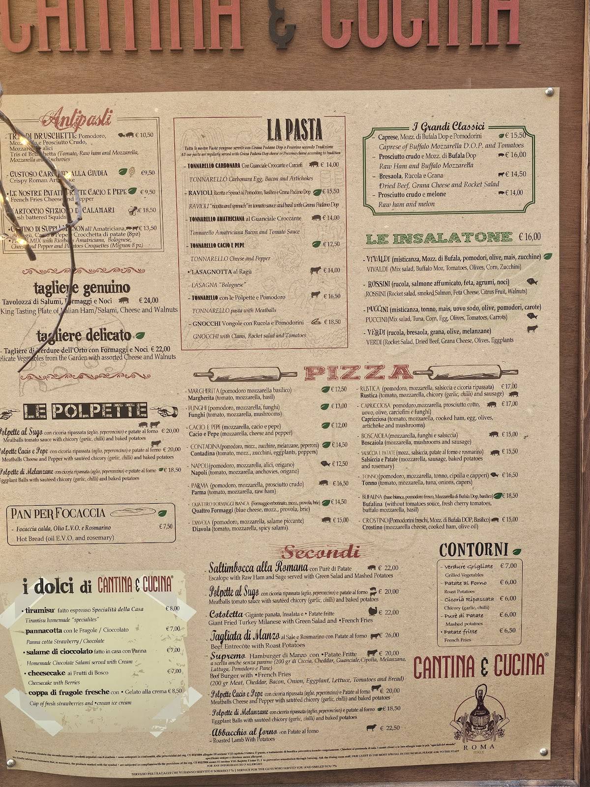 Menu di Cantina e Cucina 