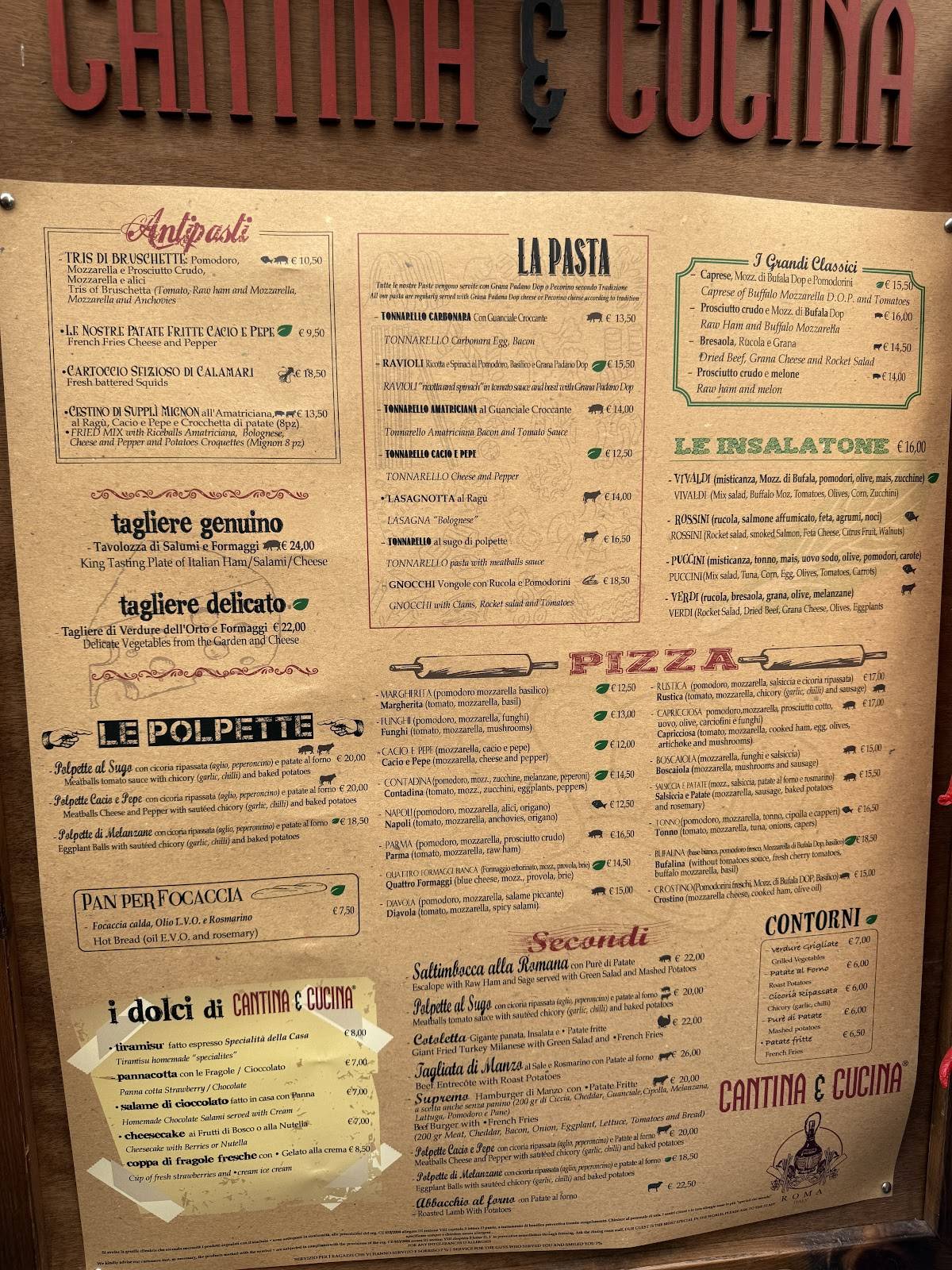 Menu di Cantina e Cucina 