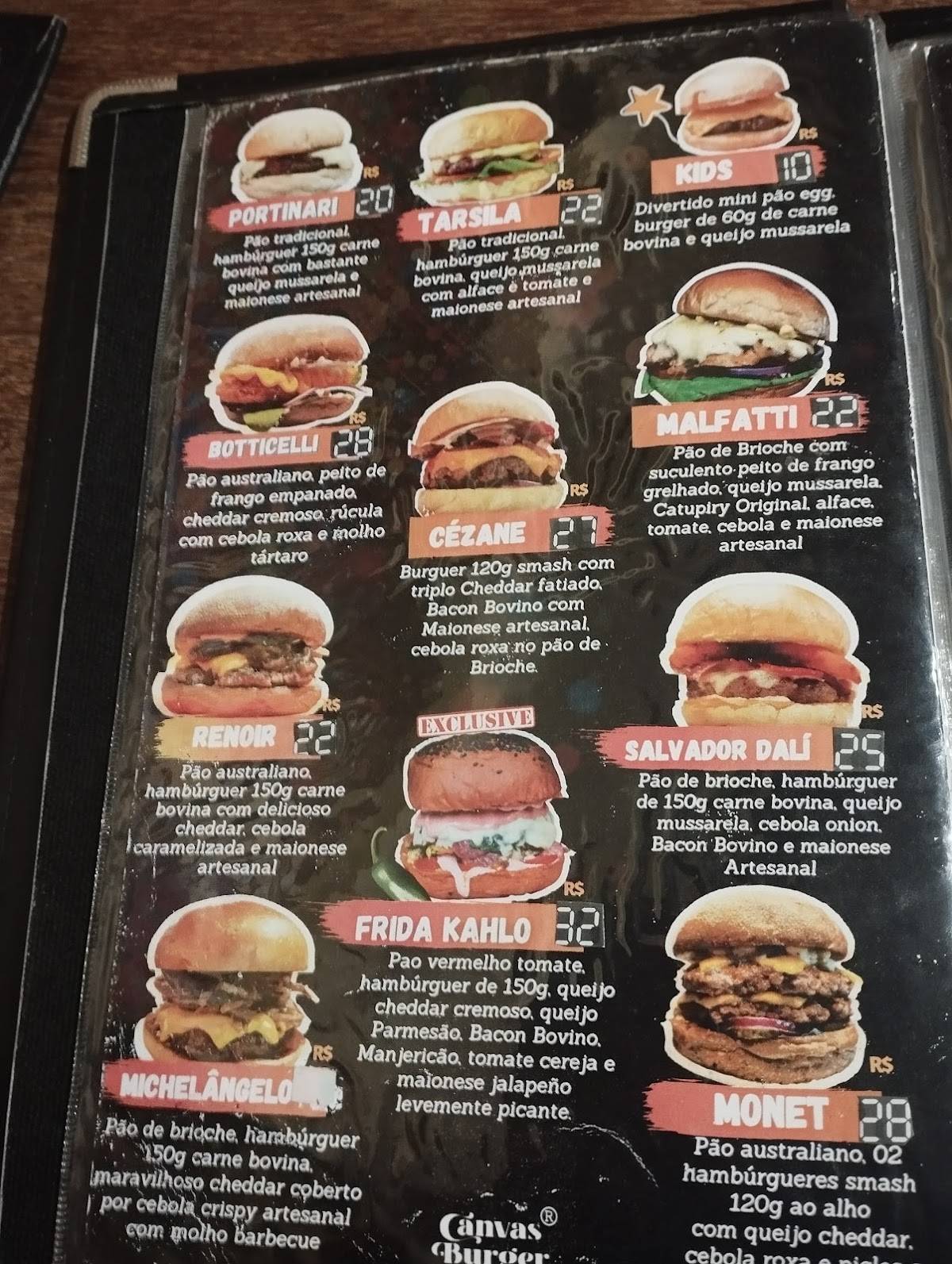 Canvas Burger cardápio