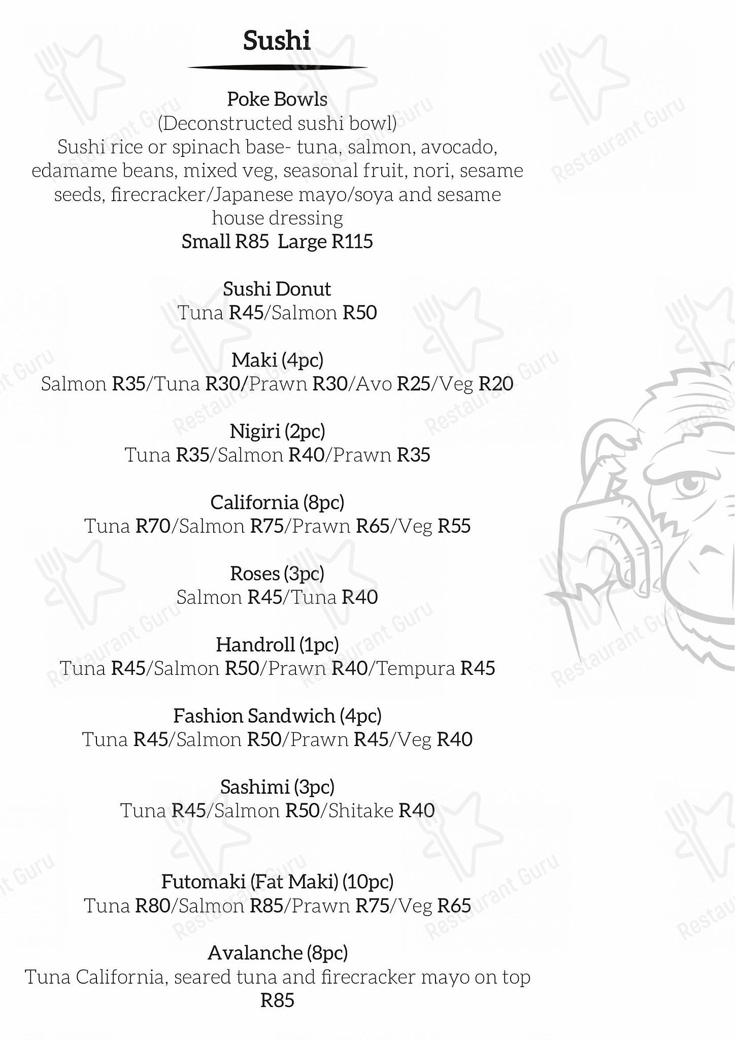 Three Wise Monkeys - Lunch menu