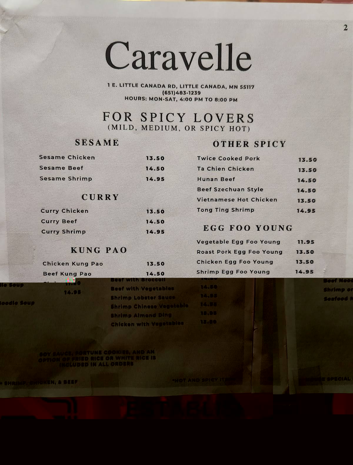 Menu at Caravelle Restaurant, Little Canada, 1 Little Canada Rd E