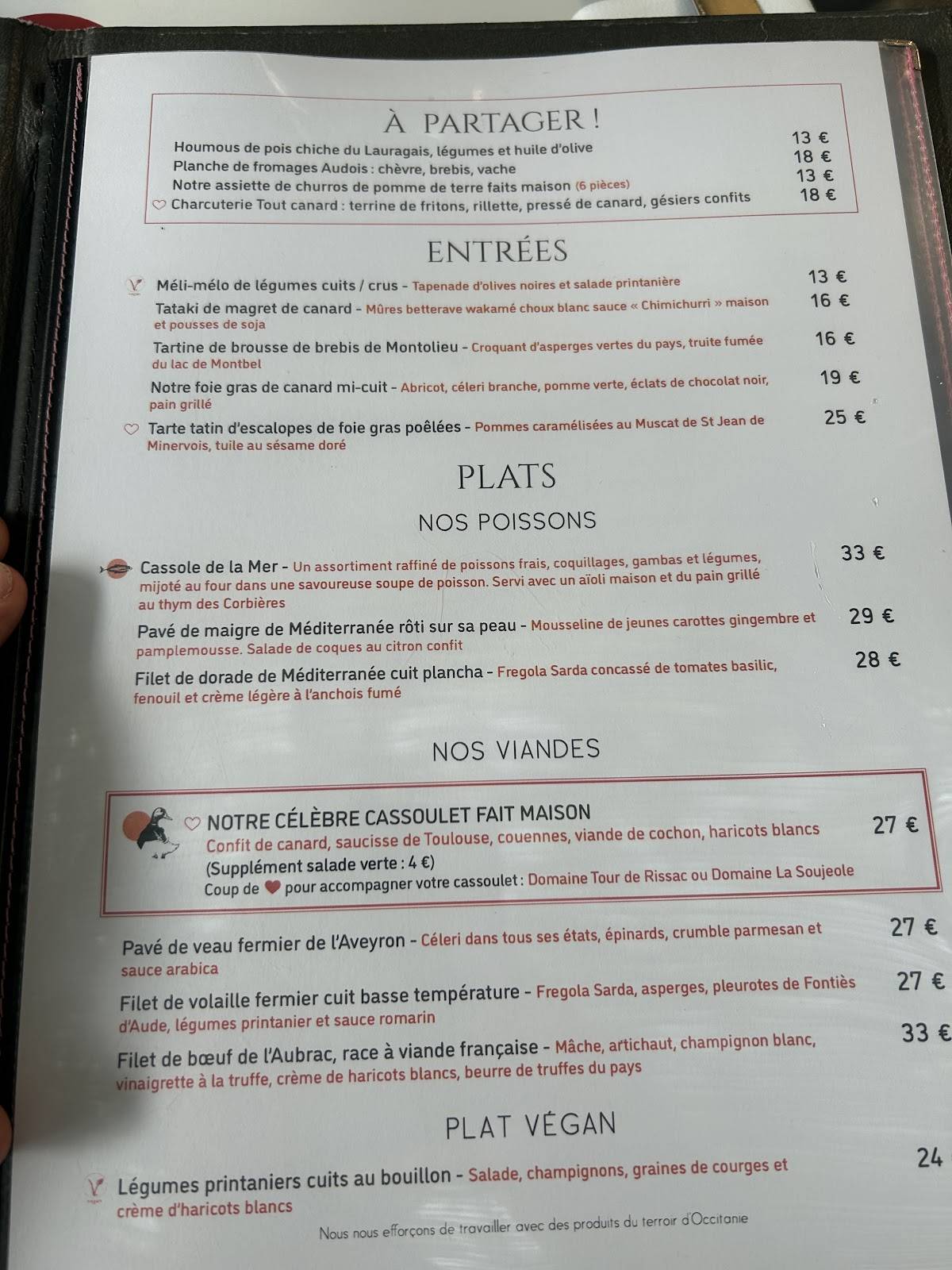 Menu de Comte Roger Carcassonne
