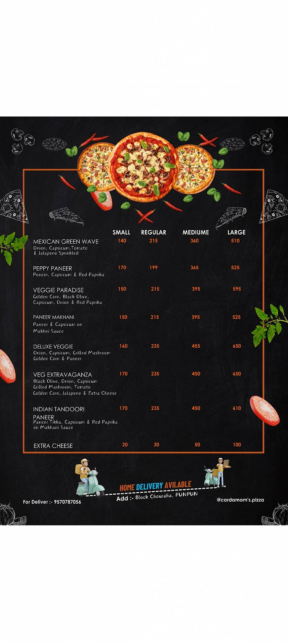 Cardamom's pizza menu