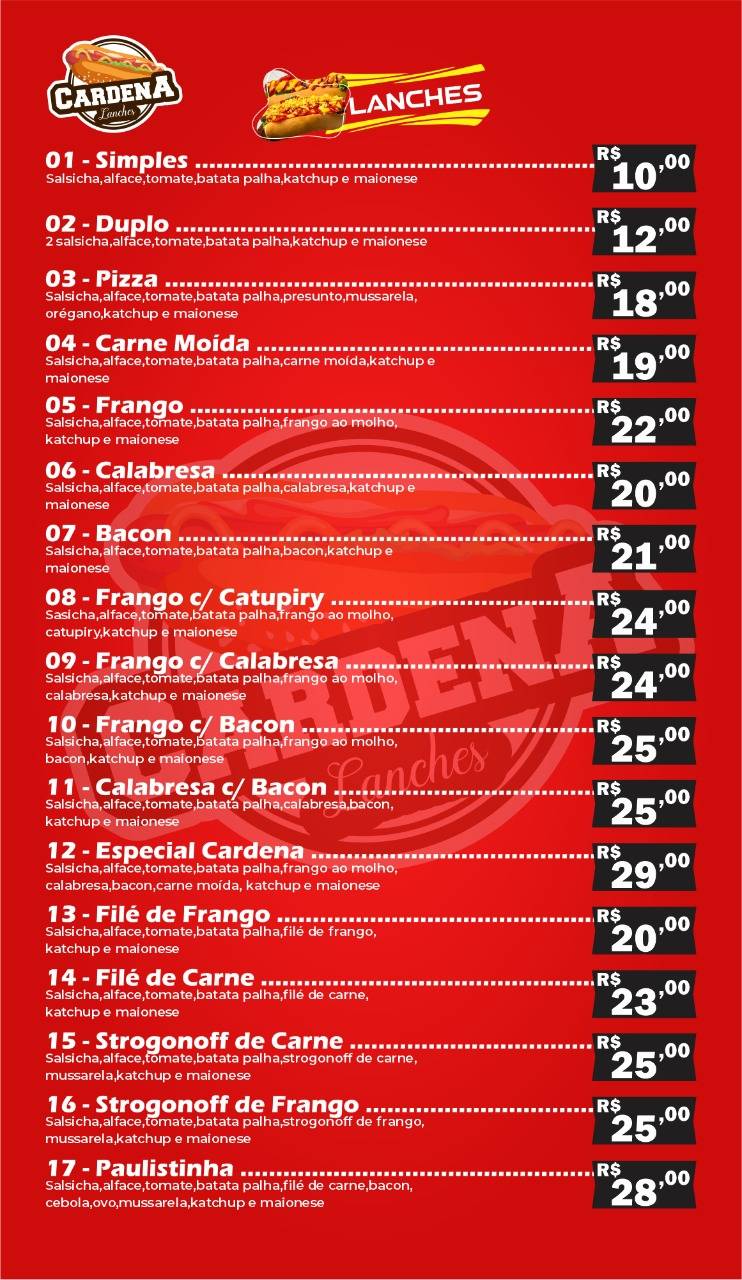 Cardena Lanches cardápio