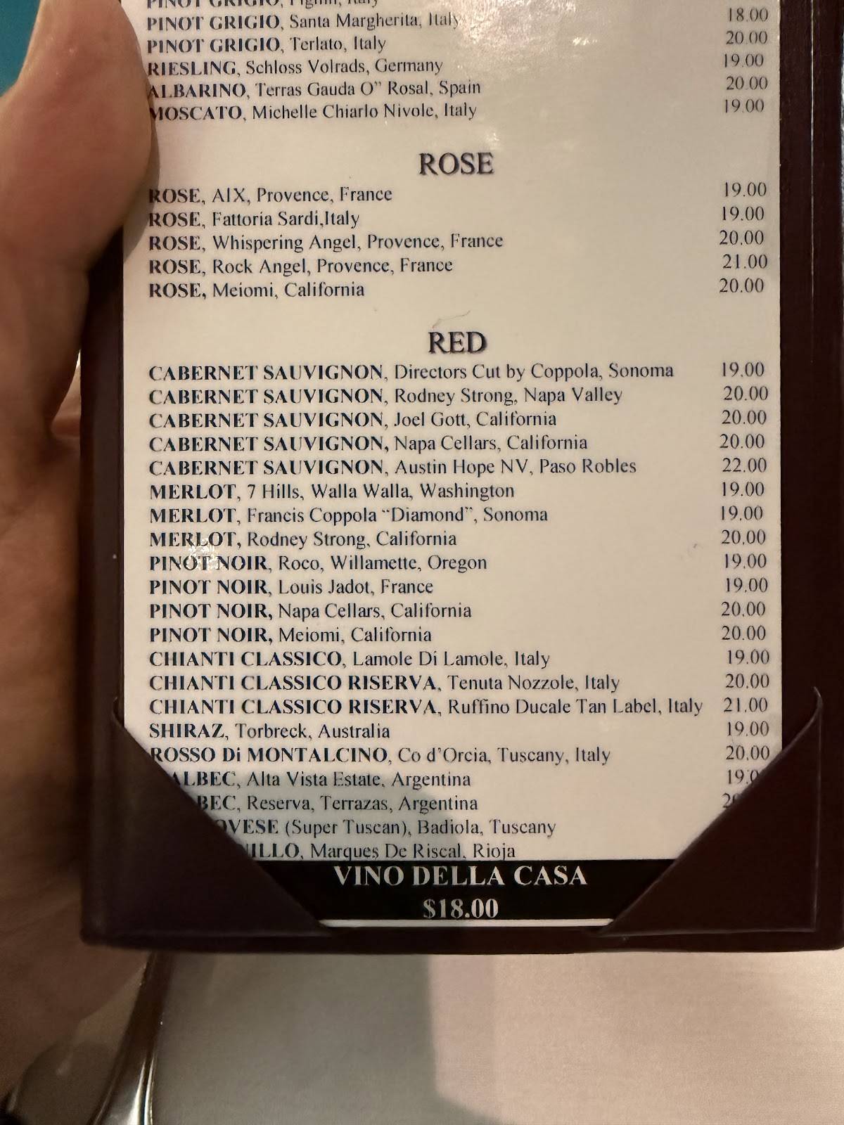 Carta de Carpaccio Restaurant, Bal Harbour, Collins Ave