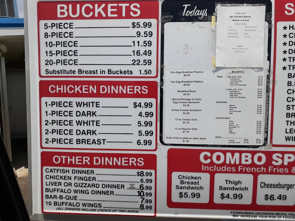 Menu at Carter's Fried Chicken restaurant, Americus, 206 Tripp St