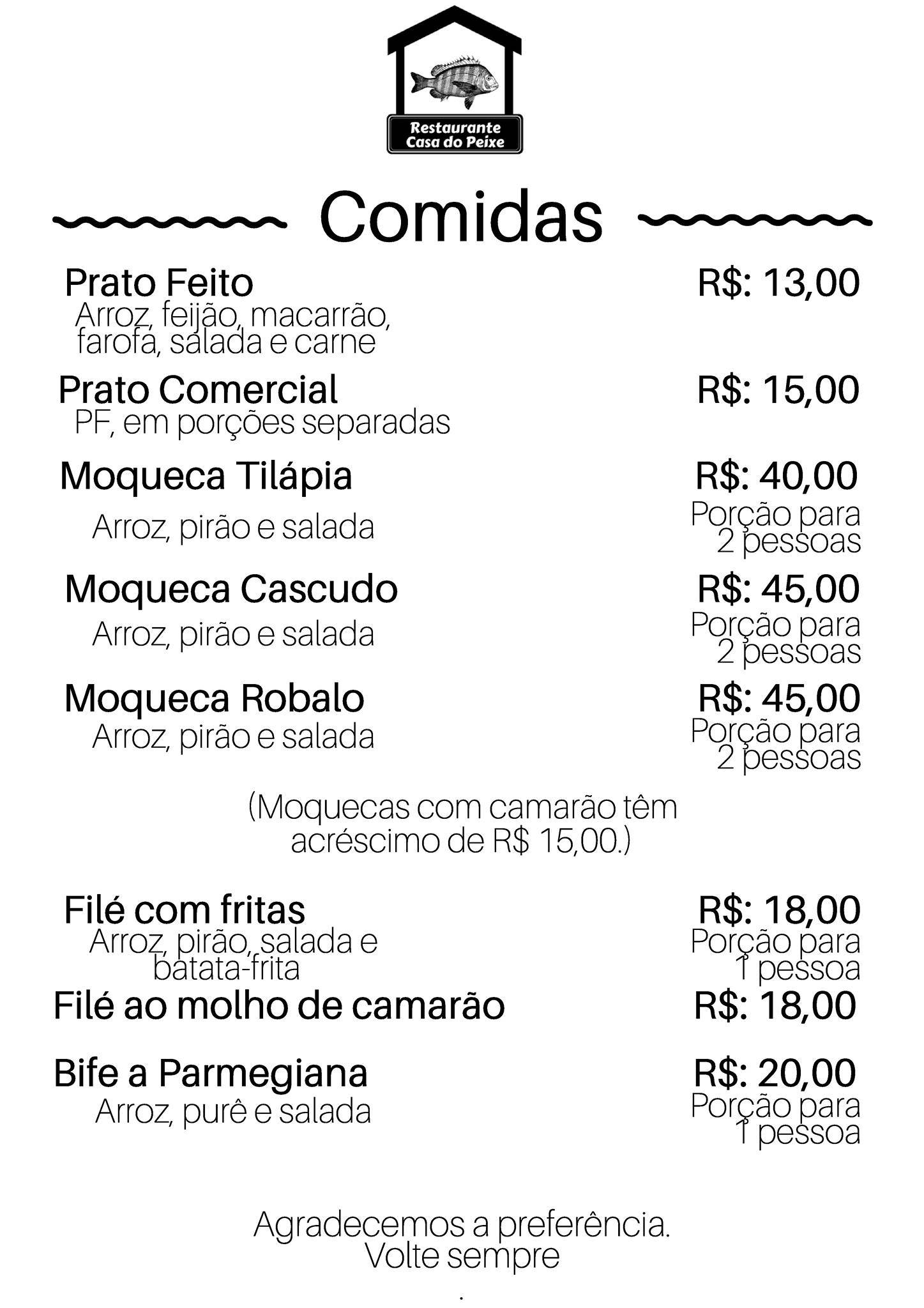 Casa Do Peixe cardápio