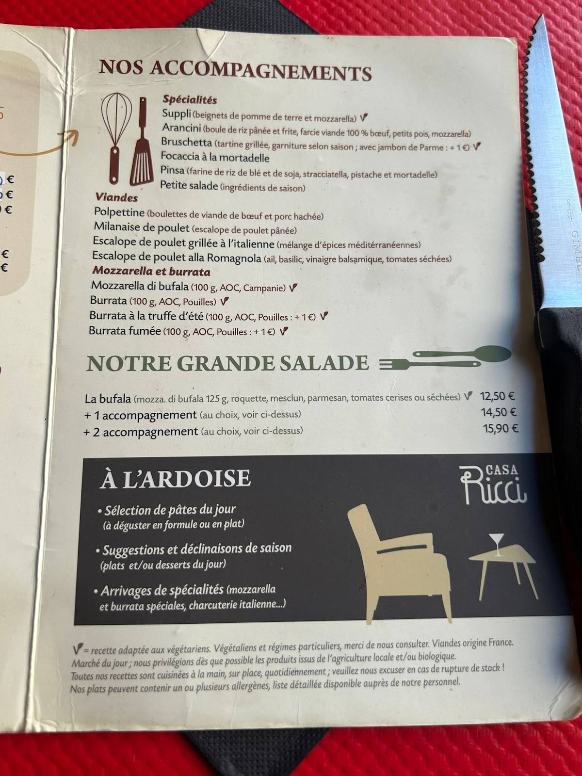 Menu de Casa Ricci